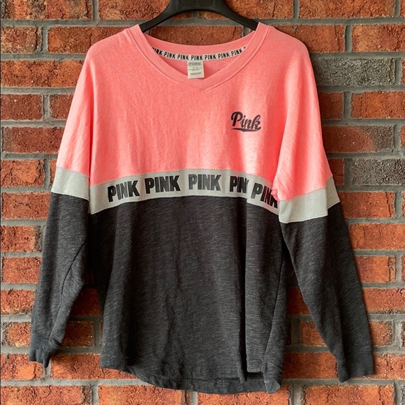PINK Victoria's Secret Tops - VS PINK V-NECK VARSITY CREW SWEATSHIRT